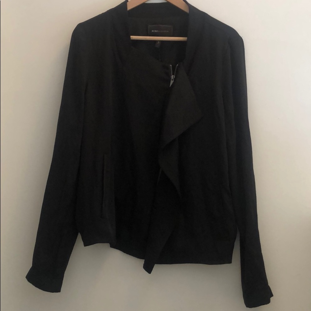 BCBGMAXAZRIA Satin Bomber Jacket in Black